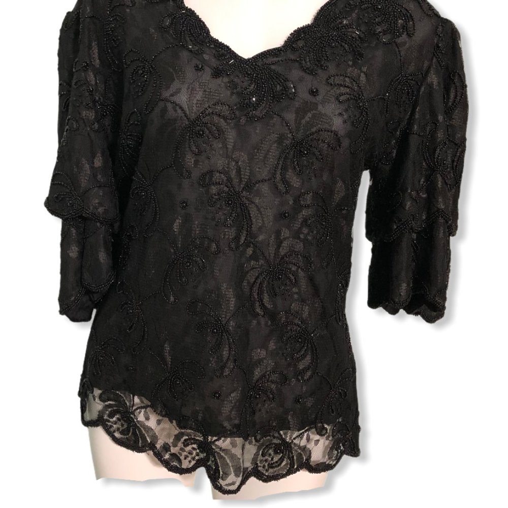 Gunit-NWT-Handmade-Black Beaded Top-Sz L